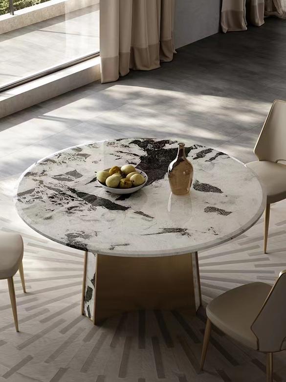 Marble Table Chrome Gold Feet Dining Table 